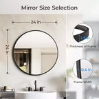 USHOWER Miroir Rond Noir pour Dessus d'Évier 24 Pouces, Miroir de Salle de Bain Circulaire, Miroir de Coiffeuse à Cadre Métallique, Miroir Mural Moderne pour Entrée Salon