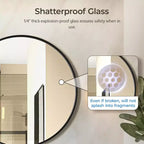 USHOWER Miroir Rond Noir pour Dessus d'Évier 24 Pouces, Miroir de Salle de Bain Circulaire, Miroir de Coiffeuse à Cadre Métallique, Miroir Mural Moderne pour Entrée Salon