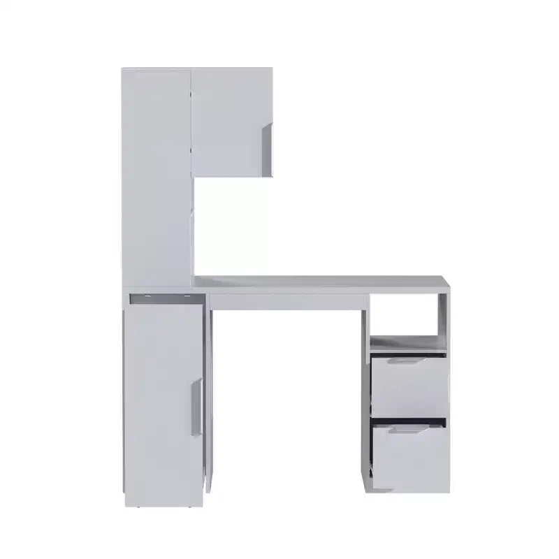 Bureau d'ordinateur Famapy 61,4H blanc avec étagère supérieure, armoire mobile, table d'écriture avec panneau perforé et roulettes verrouillables