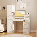 Bureau d'ordinateur Famapy 61,4H blanc avec étagère supérieure, armoire mobile, table d'écriture avec panneau perforé et roulettes verrouillables