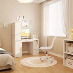 Bureau d'ordinateur Famapy 61,4H blanc avec étagère supérieure, armoire mobile, table d'écriture avec panneau perforé et roulettes verrouillables