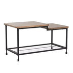 Table basse industrielle pour salon, table centrale rustique à 2 niveaux avec étagère grillagée, table basse rectangulaire de rangement, facile à assembler, marron rustique