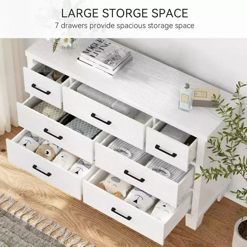 Commode GustoWave à 7 tiroirs, meuble de rangement avec poignées métalliques, organisateur de commode en bois pour chambre à coucher, salon