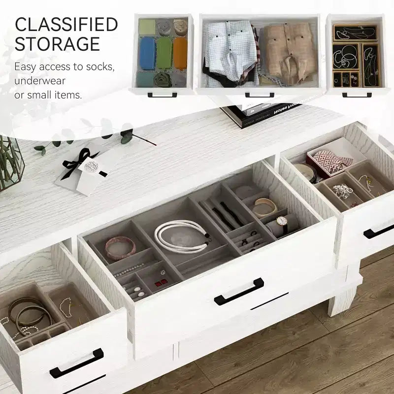 Commode GustoWave à 7 tiroirs, meuble de rangement avec poignées métalliques, organisateur de commode en bois pour chambre à coucher, salon