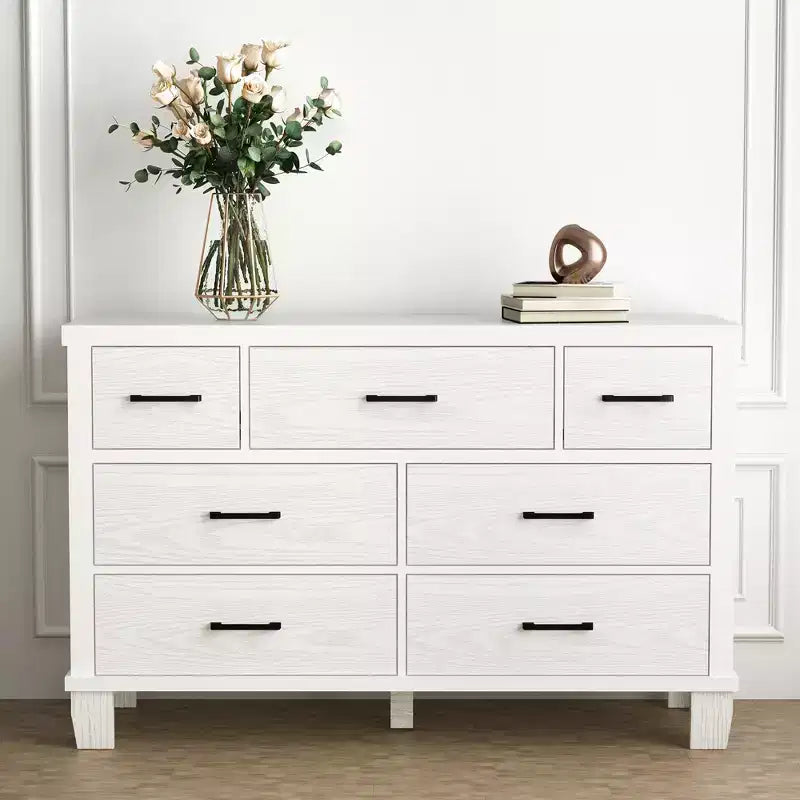 Commode GustoWave à 7 tiroirs, meuble de rangement avec poignées métalliques, organisateur de commode en bois pour chambre à coucher, salon