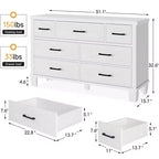 Commode GustoWave à 7 tiroirs, meuble de rangement avec poignées métalliques, organisateur de commode en bois pour chambre à coucher, salon