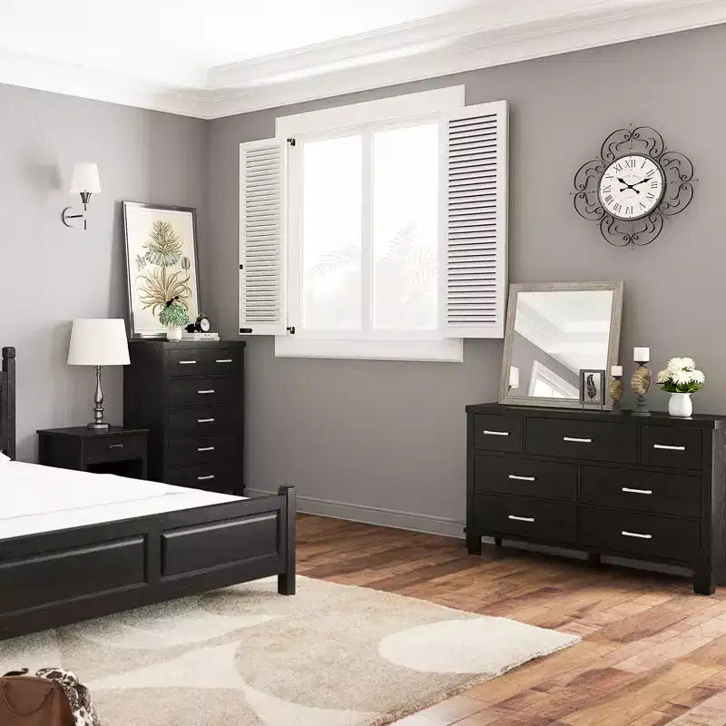 Commode GustoWave à 7 tiroirs, meuble de rangement avec poignées métalliques, organisateur de commode en bois pour chambre à coucher, salon
