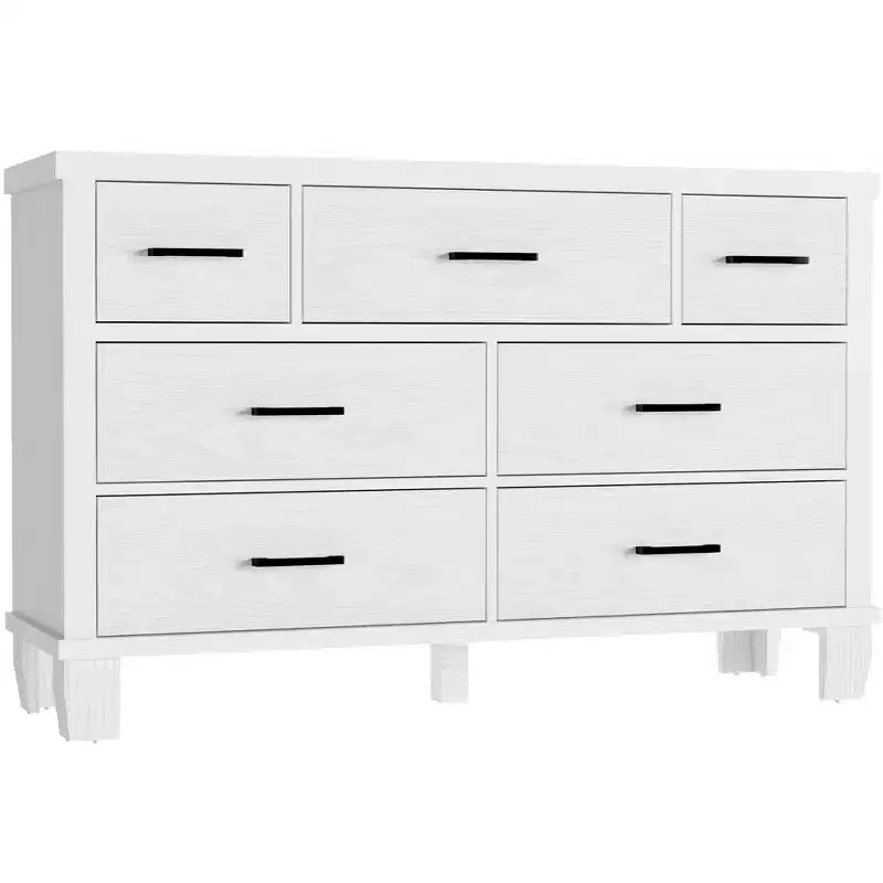 Commode GustoWave à 7 tiroirs, meuble de rangement avec poignées métalliques, organisateur de commode en bois pour chambre à coucher, salon