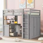 Lit mezzanine CLIHOME grand format avec 3 tiroirs de rangement, bureau et armoire
