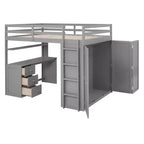Lit mezzanine CLIHOME grand format avec 3 tiroirs de rangement, bureau et armoire