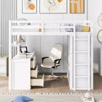 Lit mezzanine CLIHOME grand format avec 3 tiroirs de rangement, bureau et armoire