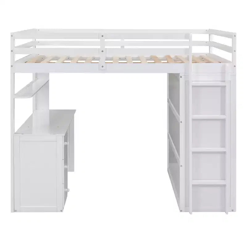 Lit mezzanine CLIHOME grand format avec 3 tiroirs de rangement, bureau et armoire