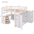 Lit mezzanine CLIHOME grand format avec 3 tiroirs de rangement, bureau et armoire