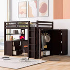 Lit mezzanine CLIHOME grand format avec 3 tiroirs de rangement, bureau et armoire