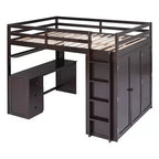 Lit mezzanine CLIHOME grand format avec 3 tiroirs de rangement, bureau et armoire