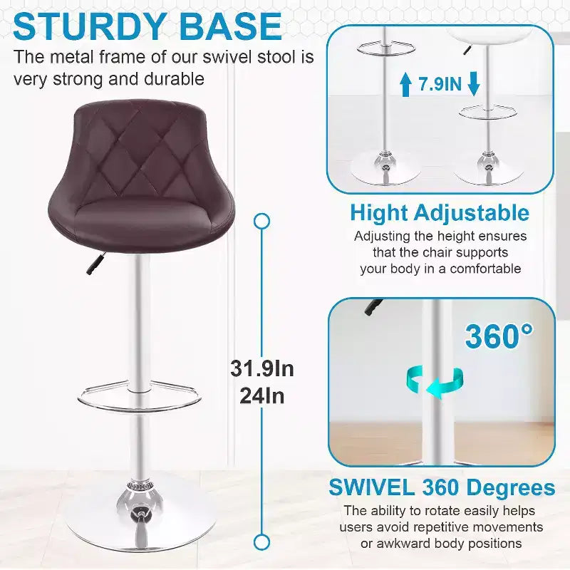 BestMassage Lot de 2 tabourets de bar en cuir PU, chaises de bar réglables en hauteur
