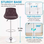 BestMassage Lot de 2 tabourets de bar en cuir PU, chaises de bar réglables en hauteur
