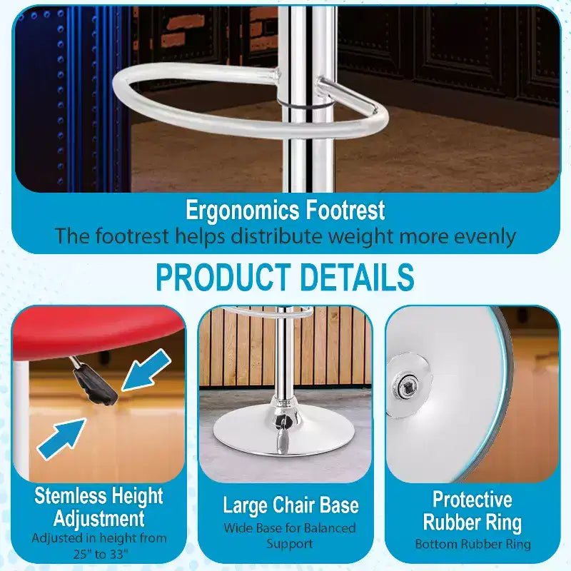 BestMassage Lot de 2 tabourets de bar en cuir PU, chaises de bar réglables en hauteur