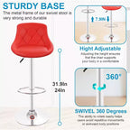 BestMassage Lot de 2 tabourets de bar en cuir PU, chaises de bar réglables en hauteur