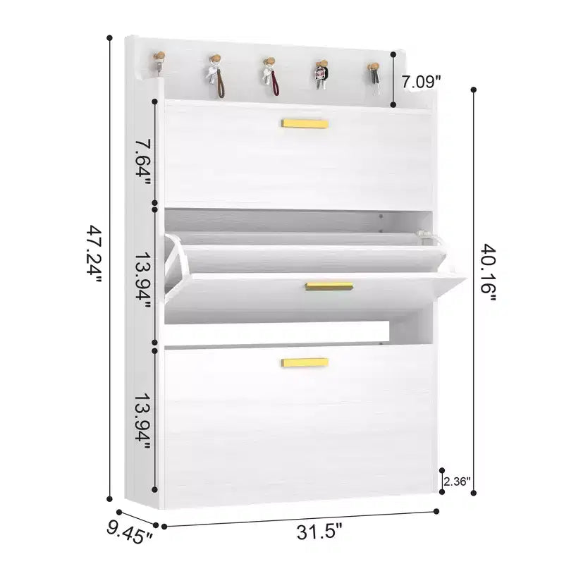 Meuble à chaussures VECELO avec 2 tiroirs basculants, Organisateur de rangement étroit et autonome avec crochets pour entrée ou couloir, Noir/Blanc
