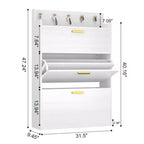 Meuble à chaussures VECELO avec 2 tiroirs basculants, Organisateur de rangement étroit et autonome avec crochets pour entrée ou couloir, Noir/Blanc