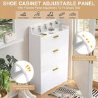 Meuble à chaussures VECELO avec 2 tiroirs basculants, Organisateur de rangement étroit et autonome avec crochets pour entrée ou couloir, Noir/Blanc