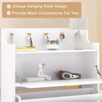 Meuble à chaussures VECELO avec 2 tiroirs basculants, Organisateur de rangement étroit et autonome avec crochets pour entrée ou couloir, Noir/Blanc