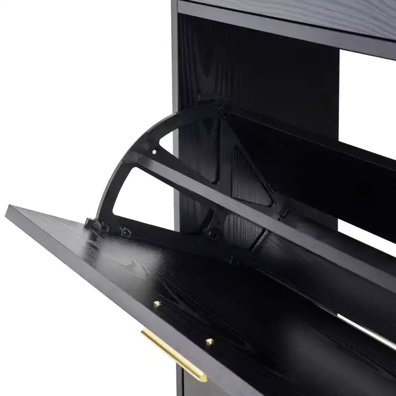 Meuble à chaussures VECELO avec 2 tiroirs basculants, Organisateur de rangement étroit et autonome avec crochets pour entrée ou couloir, Noir/Blanc