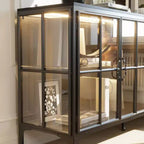 Bibliothèque en verre Famapy, vitrine, armoire de rangement, buffet avec cadre en métal et lumière LED pour salle à manger