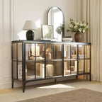 Bibliothèque en verre Famapy, vitrine, armoire de rangement, buffet avec cadre en métal et lumière LED pour salle à manger