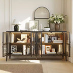 Bibliothèque en verre Famapy, vitrine, armoire de rangement, buffet avec cadre en métal et lumière LED pour salle à manger