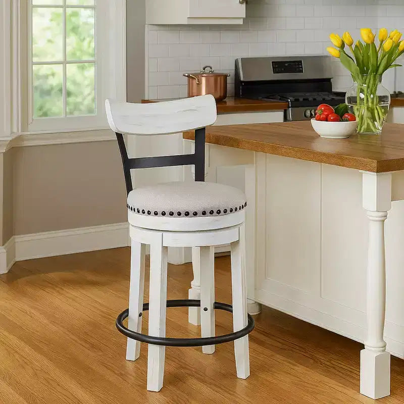 Tabouret de comptoir pivotant Royal Hampton 24,5 po | Clous décoratifs | Dossier incurvé