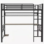 Lit mezzanine pleine grandeur en métal Whisen avec étagère de rangement et éclairage LED - Noir