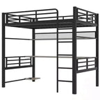 Lit mezzanine pleine grandeur en métal Whisen avec étagère de rangement et éclairage LED - Noir