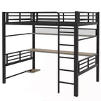 Lit mezzanine pleine grandeur en métal Whisen avec étagère de rangement et éclairage LED - Noir