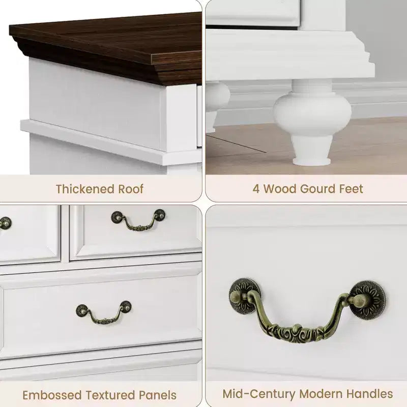 Commode en bois GustoWave, commode à 9 tiroirs avec grande unité de rangement et poignées métalliques vintage pour chambre à coucher, salon, entrée