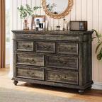 Commode en bois GustoWave, commode à 9 tiroirs avec grande unité de rangement et poignées métalliques vintage pour chambre à coucher, salon, entrée