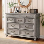 Commode en bois GustoWave, commode à 9 tiroirs avec grande unité de rangement et poignées métalliques vintage pour chambre à coucher, salon, entrée