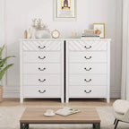 Zstar Commode 5 Tiroirs pour Chambre, Commode Haute 114,8 cm, Meuble de Rangement Vertical Autonome avec Tiroirs, Armoire de Rangement en Bois pour Chambre à Coucher