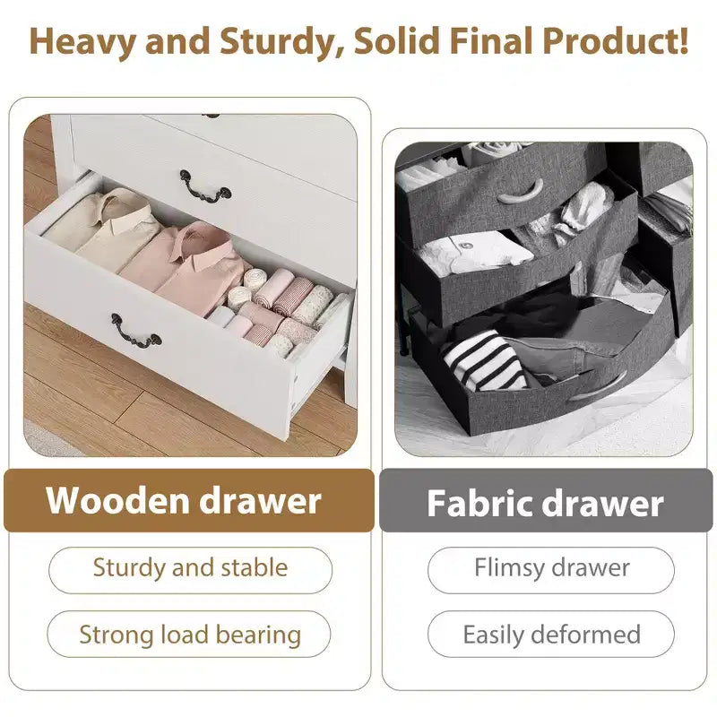 Zstar Commode 5 Tiroirs pour Chambre, Commode Haute 114,8 cm, Meuble de Rangement Vertical Autonome avec Tiroirs, Armoire de Rangement en Bois pour Chambre à Coucher