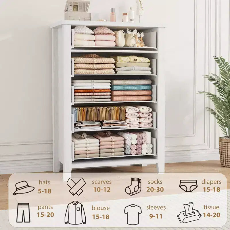 Zstar Commode 5 Tiroirs pour Chambre, Commode Haute 114,8 cm, Meuble de Rangement Vertical Autonome avec Tiroirs, Armoire de Rangement en Bois pour Chambre à Coucher
