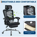 Chaise de bureau ergonomique en maille, chaise de bureau à domicile avec appui-tête et dossier réglables, support lombaire confortable avec roulettes pivotantes à 360°
