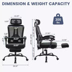 Chaise de bureau ergonomique en maille, chaise de bureau à domicile avec appui-tête et dossier réglables, support lombaire confortable avec roulettes pivotantes à 360°