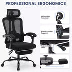 Chaise de bureau ergonomique en maille, chaise de bureau à domicile avec appui-tête et dossier réglables, support lombaire confortable avec roulettes pivotantes à 360°
