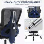Chaise de bureau ergonomique en maille, chaise de bureau à domicile avec appui-tête et dossier réglables, support lombaire confortable avec roulettes pivotantes à 360°