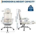 Chaise de bureau ergonomique en maille, chaise de bureau à domicile avec appui-tête et dossier réglables, support lombaire confortable avec roulettes pivotantes à 360°