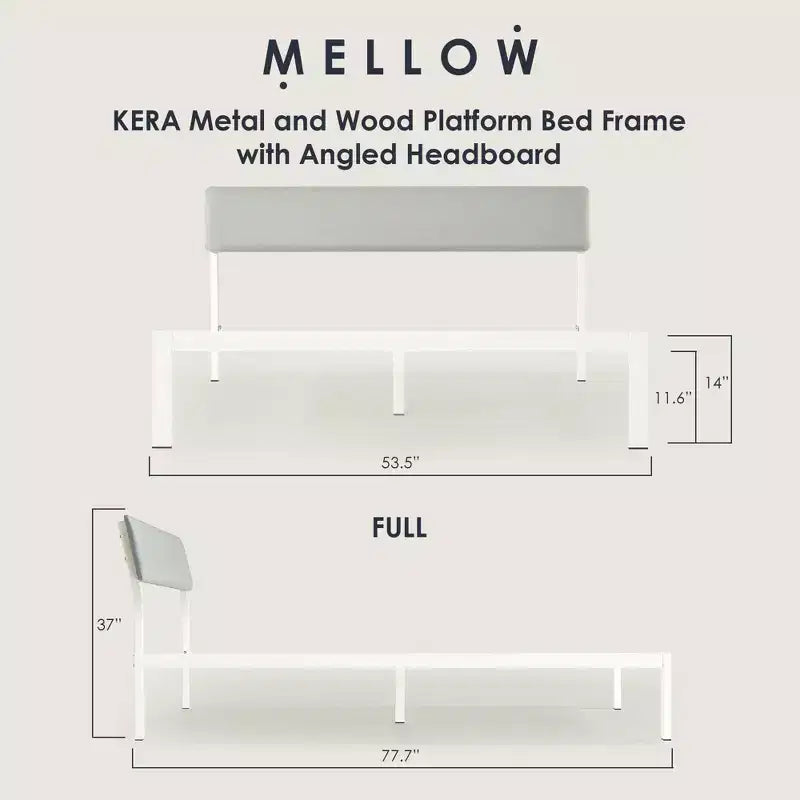 Lit plateforme Mellow KERA en métal et bois avec tête de lit inclinée