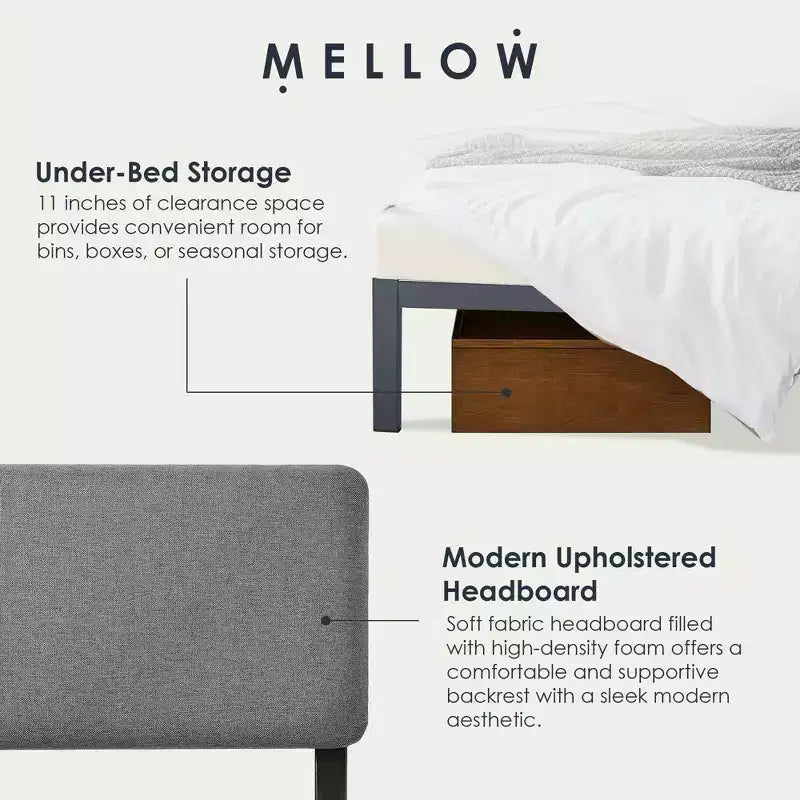Lit plateforme Mellow KERA en métal et bois avec tête de lit inclinée