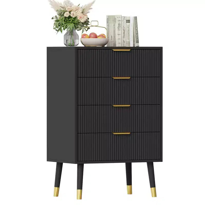 Commode à 4 tiroirs pour chambre à coucher, commode de rangement moderne, unité de rangement avec tiroirs, petite table de chevet cannelée