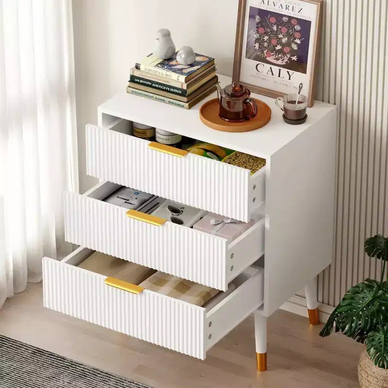 Commode à 4 tiroirs pour chambre à coucher, commode de rangement moderne, unité de rangement avec tiroirs, petite table de chevet cannelée